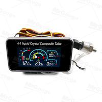MrGauge 4 in 1 LCD Pengukur Digital Mobil Voltmeter Tekanan Oli Level Bahan Bakar Suhu Air 12-24V untuk Camper Universal Dashboard Mobil