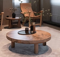 Table basse ronde en bois massif de style nordique rétro japonais, design simple pour la maison, le salon ou l'ameublement