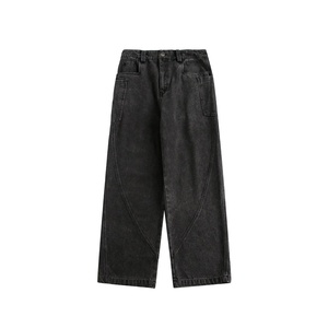 ANSWER <span class=keywords><strong>ME</strong></span> Unisex Retro Washed Denim Pantalones Trendy Loose Straight Black Jeans K369 High/Mid Waist Streetwear Solid/Print - Product Image 5