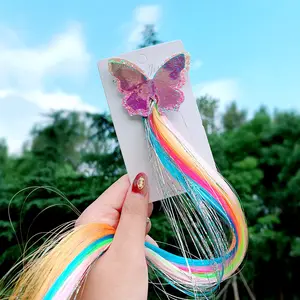 Unicorn Butterfly Colorful rainbow Long Tassel Wig Hair Clip For Girl Kids Fashion Hairpins