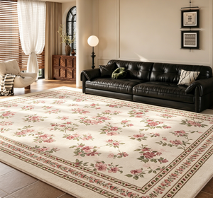 Alfombra de Pelo Corto con Sensación de Cachemira, Alfombra Floral Vintage Chic, Plegable y Lavable para Sala de Estar y - Product Image 3