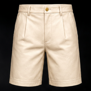 Shorts Bermuda Homme de Luxe en Cuir Écologique Brodé Coupe Ajustée Couleur Unie Décontracté Chic Poches Fonctionnelles Doux - Product Image 1