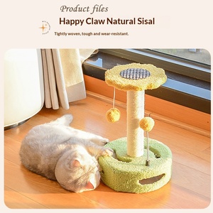 Árbol para Gatos de Madera y Lino con Plataforma Giratoria Interactiva y Pelota de Juguete - Poste Rascador Resistente para Gatos para Espacios Pequeños - Product Image 3