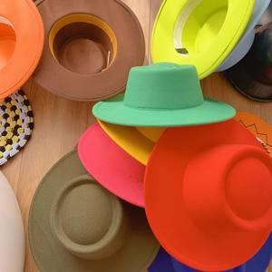 <span class=keywords><strong>Chapeau</strong></span> Fedora en coton polyester uni, matière végétalienne, logo personnalisé, large bord, laine, femmes, hommes, fête, festival, chapeaux Fedora élégants - Product Image 6