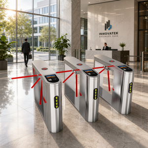 Tourniquet à trépied de 1400 mm avec manchon de tige rouge et matrice LED lumineuse pour les portes d'accès des terminaux de ferry - Product Image 4