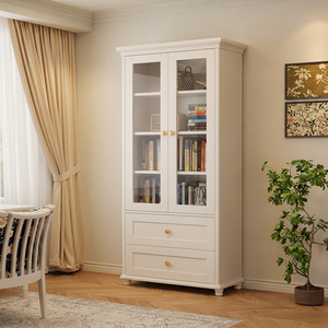 Librería Moderna de Madera con Puertas de Vidrio y Cajones, Mueble Tradicional para Sala de Estar, Unidad de Almacenamiento para el Hogar - Product Image 3
