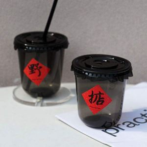 Gobelets en plastique PET noirs en forme de U de 12 oz et 16 oz avec logo personnalisé, couvercle, manchon pour paille et support pour thé boba ou jus - Product Image 2