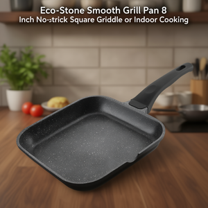 Piastra per grigliare Eco-Stone Smooth da 8 pollici, antiaderente, quadrata, per cucinare all'interno - Product Image 3