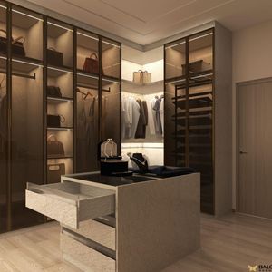 Armadio Walk-In con struttura In alluminio grigio alla moda con illuminazione integrata - Product Image 2