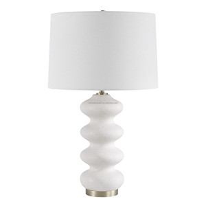 Lampe de table moderne rustique en céramique avec glaçure craquelée blanche et col noir |   Éclairage neutre de style farmhouse pour hôtel, espace de loisirs et salon - Product Image 6