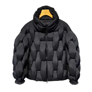 Oem Mùa Đông Parkas Độn Áo Khoác Sang Trọng Vuông Dệt Cao Cổ Áo Ấm Áo Của Người Đàn Ông Lỏng Nóc Bong Bóng Áo Khoác