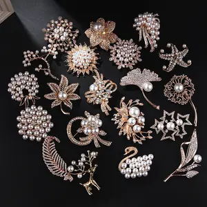 Venta al por mayor broche para traje de las mujeres-PUSHI-broche de perlas para mujer, accesorios de gama alta, diamantes de imitación de cisne, flor, broches femeninos, joyería, broche
