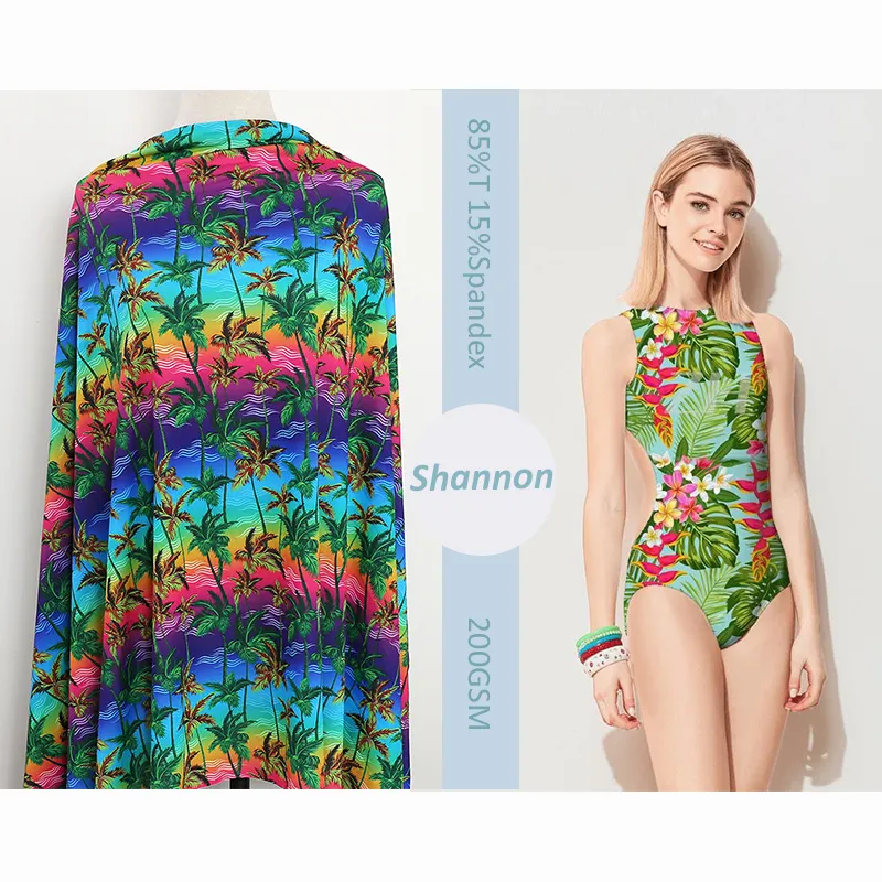 Free Sample Custom print 88% polyester 12% spandex digital print high stretch swimwear bikini fabric for swimsuit