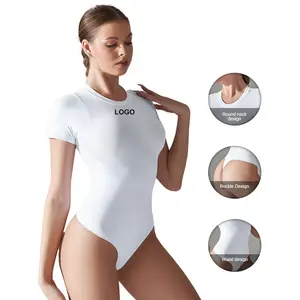 6614 Women's Shapewear 1 Piece Bodysuits Short Sleeves Tummy Control Yoga Jumpsuit Ballet Dance Sportswear Bodysuits