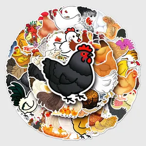 Vi-50pcs de vinilo troquelado para niños, pegatinas decorativas de animales de dibujos animados de pollo, impermeables, para portátil, equipaje, botella de agua