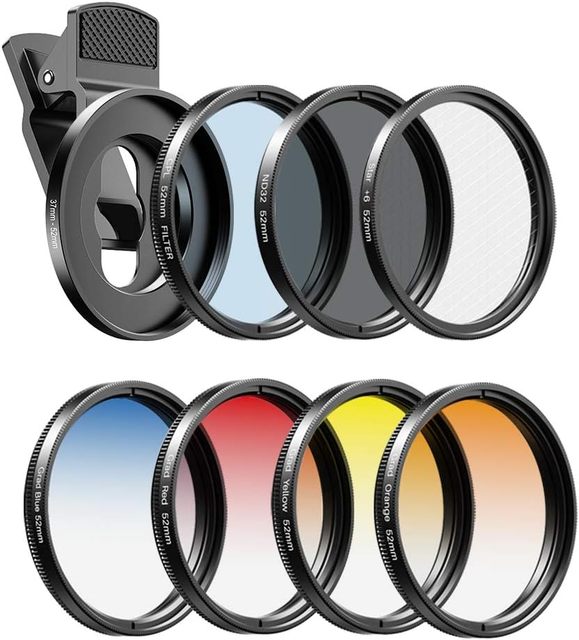 APL-52UV-7G 52mm Filter Kit--Grad Red/Blue/Yellow/Orange/ND32/Star Filter/CPL for Phones