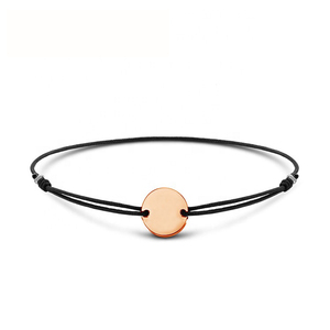 Adjustable 925 Sterling Silver Disc Cord Bracelet | Minimalist <b>Engravable</b> Round Charm Jewelry for Men & Women - Product Image 3