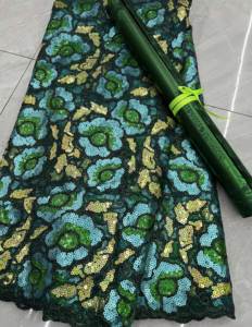 Tela de encaje pesado africano francés de lujo nigeriano Aso Ebi 2026 de alta calidad con apliques 3D, cuentas y lentejuelas, nuevo diseño. - Product Image 1