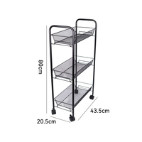 Chariot de rangement de cuisine moderne à trois niveaux en fer, avec paniers en maille et poignée, multifonctionnel et roulant, pour salle de bain