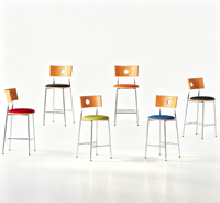 Tabouret de bar en bois avec dossier, siège rond rembourré, pieds en métal avec repose-pieds, chaise de bar à hauteur de comptoir pour îlot de cuisine, café, bar à domicile