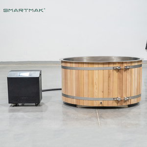 Baignoire <span class=keywords><strong>en</strong></span> <span class=keywords><strong>bois</strong></span> d'extérieur Smartmak, baril rond <span class=keywords><strong>en</strong></span> cèdre rouge, baignoire froide avec refroidisseur - Product Image 5
