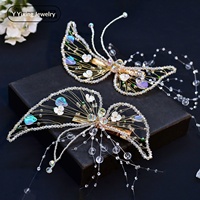 Pince à cheveux papillon en cristal élégante et luxueuse, accessoire de mariage unique fait main avec pompon pour mariée