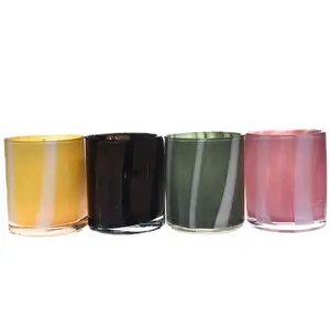 Renkli şerit cam mum fincanı adak tutucu DIY aromaterapi yapma doğum günü partisi düğün dekor için boş kalın Centerpieces