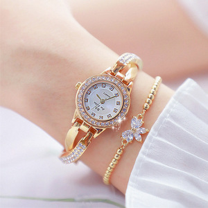 Montre à quartz pour femmes, cadran en strass, bracelet en acier inoxydable, boîtier rond, montre-bracelet pour usage quotidien - Product Image 2