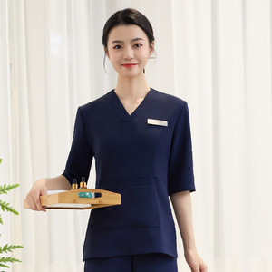 Elegant Beautician Uniform Women Three-Quarter Sleeves Polyester Spa Workwear - Product Image 1