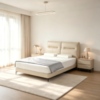 Lit moderne de luxe en cuir véritable rembourré, confortable, avec éclairage, taille King ou Queen, structure modulaire en bois et fer pour la maison ou l'hôtel