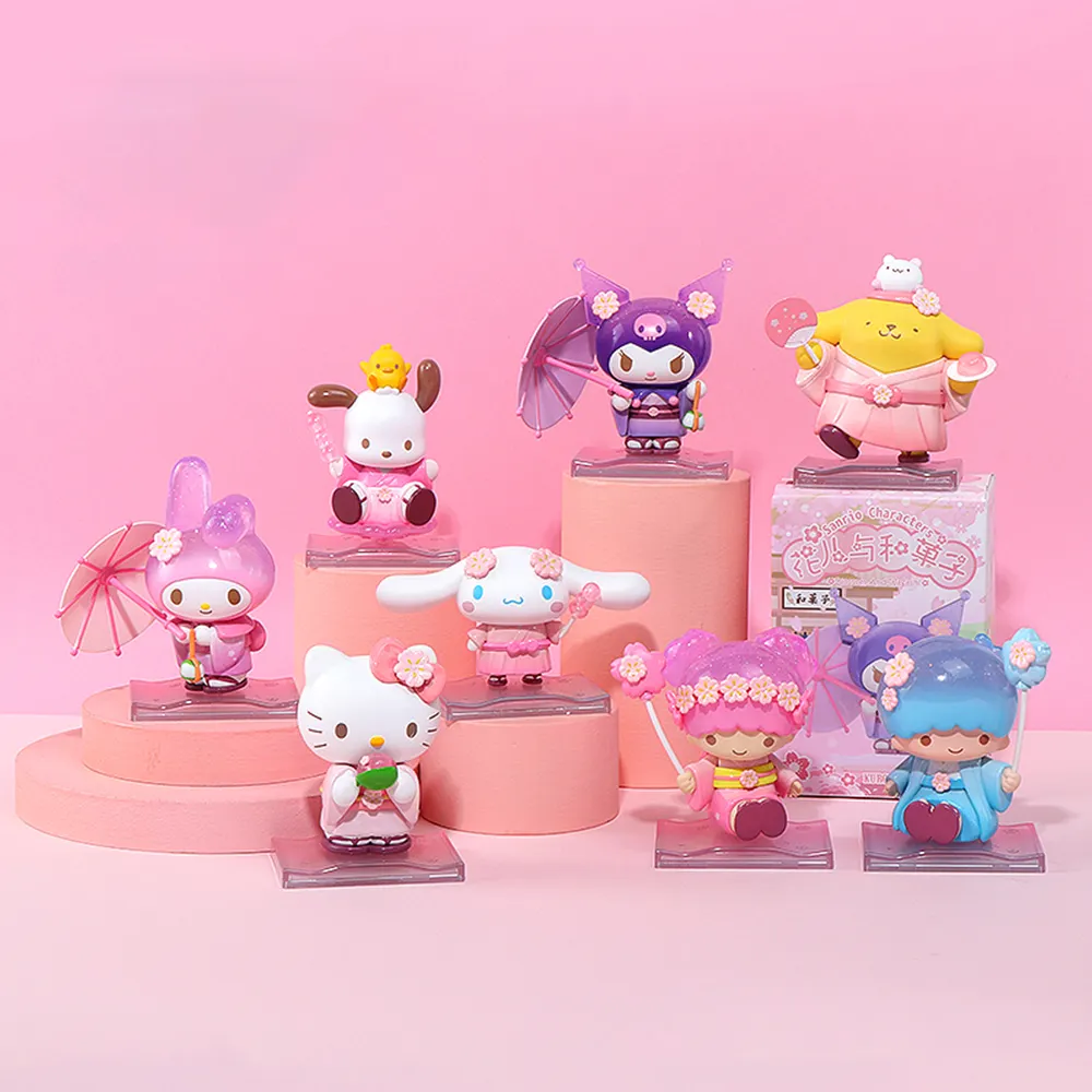 Sanrio karakterler kör kutu Kuromi Cinnamoroll çiçeği ve Wagashi melodi şekil oyuncaklar çiçekler ve meyve bebek koleksiyonu sevimli