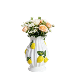 <span class=keywords><strong>Modison</strong></span> Umweltfreundliche Moderne Kunst Glasierte Keramik Tischvase mit Zitronenmuster Getrocknete Kunstblumen Wohndekoration - Product Image 2