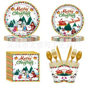 Ensemble de vaisselle de Noël en papier, assiettes, gobelets, serviettes, thème Père Noël et bonhomme de neige, 60-80 pièces, décorations de fête de Noël - Product Image 2