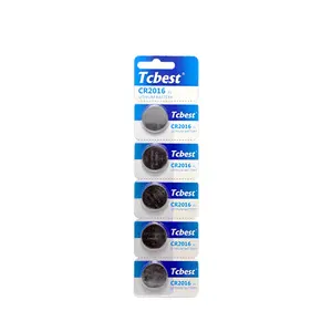 China Supplier Tcbest 3V CR2016 120mAh Lithium Ion Button Cell Battery for Electric Products