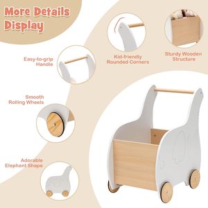 Marche-bébé 2-en-1 et poussette jouet en <span class=keywords><strong>bois</strong></span> avec roues à anneau en caoutchouc, pneus de 8,5 pouces, selle en <span class=keywords><strong>bois</strong></span> et planche d'équilibre - Product Image 6