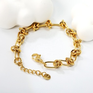 Fashion Waterproof Punk Chunky 18K Gold Plated Stainless Steel Jewelry Non Tarnish Cuban Link <b>Chain</b> Knot Bracelet for Women - Product Image 5