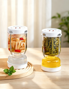 Pot à cornichons en plastique avec séparateur de jus, passoire pour aliments humides et secs, pot hermétique en forme de sablier, récipient de stockage pour cornichons d'olives - Product Image 1