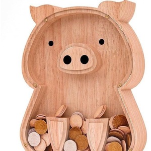 Tirelire en bois en forme de cochon, couleur bois naturel, avec nom personnalisé, pot à monnaie pour enfants, ornement de bureau - Product Image 3