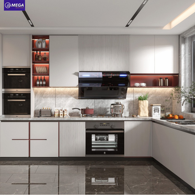 Modern Luxury Modular Kitchen Cabinets Free Customized Wooden Furniture MDF Kitchen Cabinet Complete Kitchen Cupboard for Villas