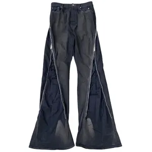 DiZNEW-Jean vintage pour homme, surdimensionné, avec fente à fermeture éclair, couleur dégradée, pantalon décontracté