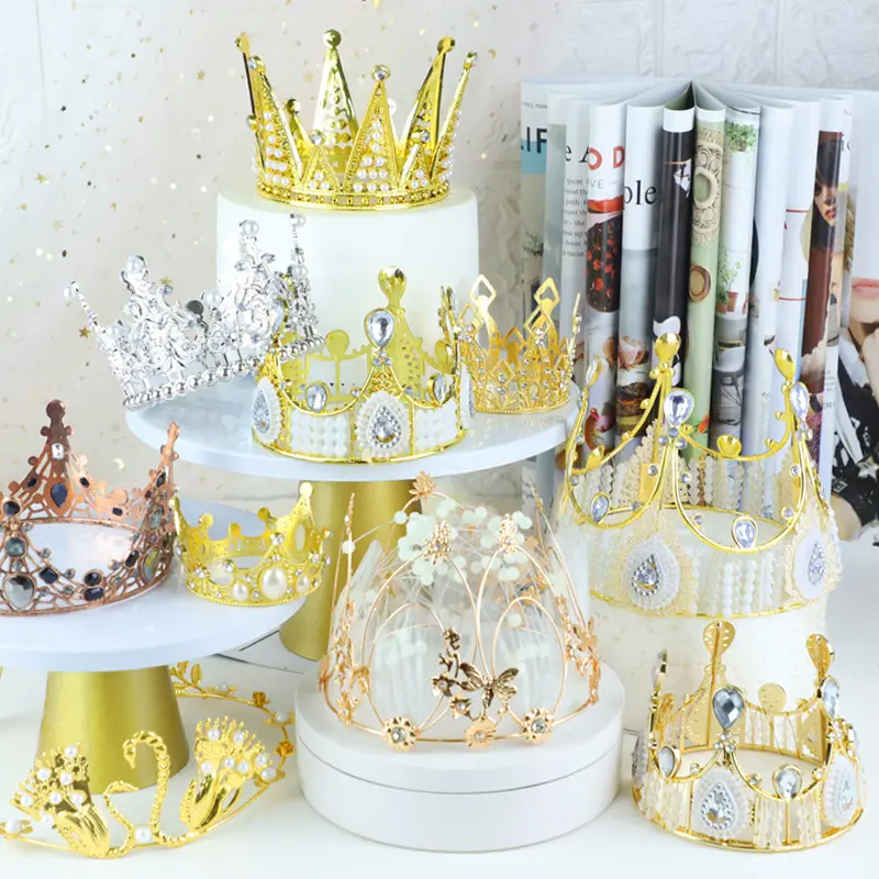 Crown Tiara Queen Crown Princess Headpiece Cake Decoration for Women Lady Girl Bridal Wedding Royal Themed Crown Cake Topper