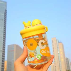 Botella de agua para niños de 560 ml con pajita, libre de BPA, botella para beber para niños, taza escolar portátil de plástico saludable, transparente - Product Image 6