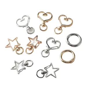 Zhubi Wholesale Zinc Alloy Heart Star Round Key Rings Non Magnetic Clasp Connectors Phone Key Chains DIY Jewelry Accessories
