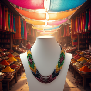 Collar de Cuentas con Patrón Geométrico Colorido para Mujer, Chapado en Oro, Cadena de Suéter de Múltiples Hilos - Product Image 6