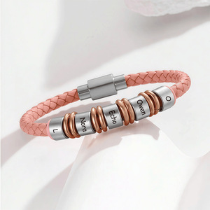 Pulsera con Nombre Grabado Personalizado, Chapado en Oro Rosa, Acero Inoxidable, Cordón de Cuero, Unisex, Regalo de Joyería Personalizada - Product Image 2