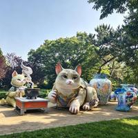 Lanternes et décorations de parc pour le festival de Thanksgiving, thème « Tea Party des chats », en tissu de soie imperméable avec éclairage LED, installation artistique