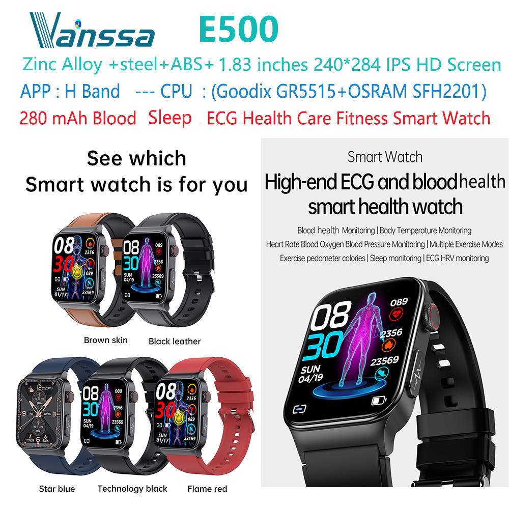 นาฬิกาอัจฉริยะ ECG เพื่อสุขภาพในเลือด E500