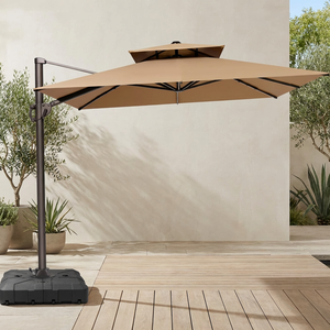 <span class=keywords><strong>Parasol</strong></span> cantilever grand format coupe-vent robuste anti-<span class=keywords><strong>UV</strong></span> pour extérieur, double toit carré beige avec manivelle - Product Image 1