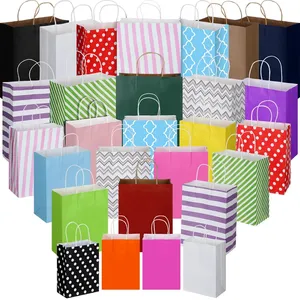 Biodegradable Eco-Friendly Striped Pastel Candy Sweet Tote Shopping Kraft Paper Bags