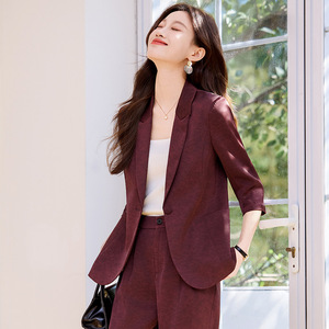 Women's Three Quarter Sleeve Blazer Suit Jacket Polyester Anti-Wrinkle Spring Professional Elegant High Class - Product Image 2